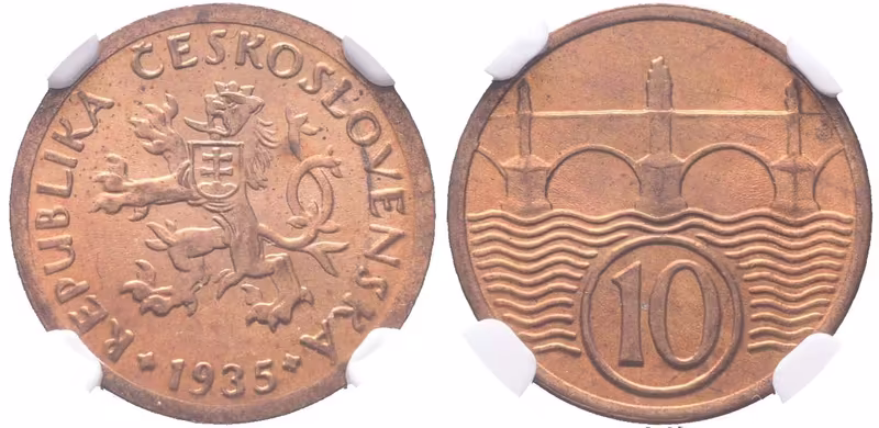 10 Haléř 1935, NGC MS 66 RB