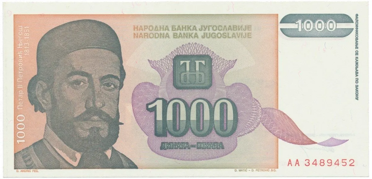 Jugoslávie, 1000 Dinara 1994, P.140