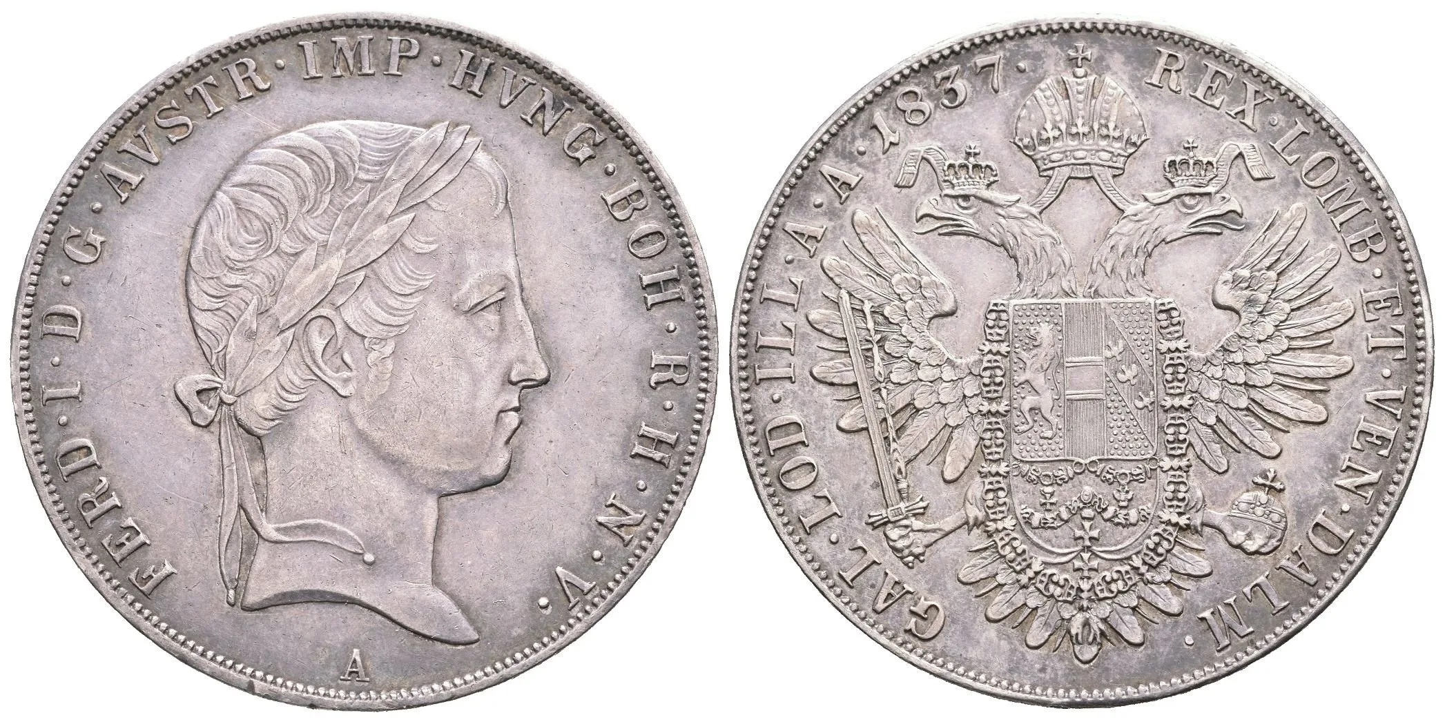 Tolar 1837 A, pěkná zachovalost, krásná patina, zbytky lesku, rysky — 1
