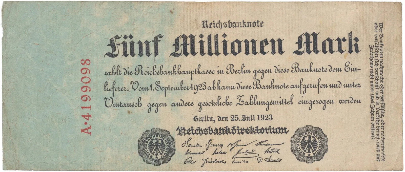 Německo, 5 Millionen Mark 1923, Ro.94