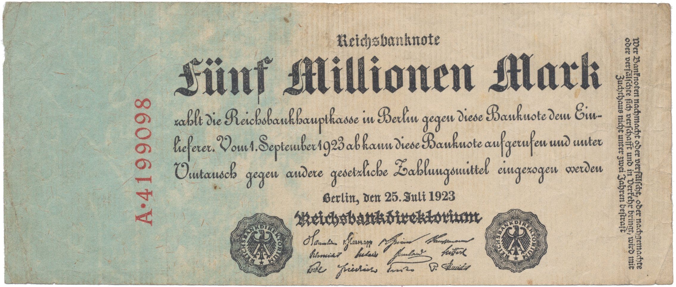 Německo, 5 Millionen Mark 1923, Ro.94