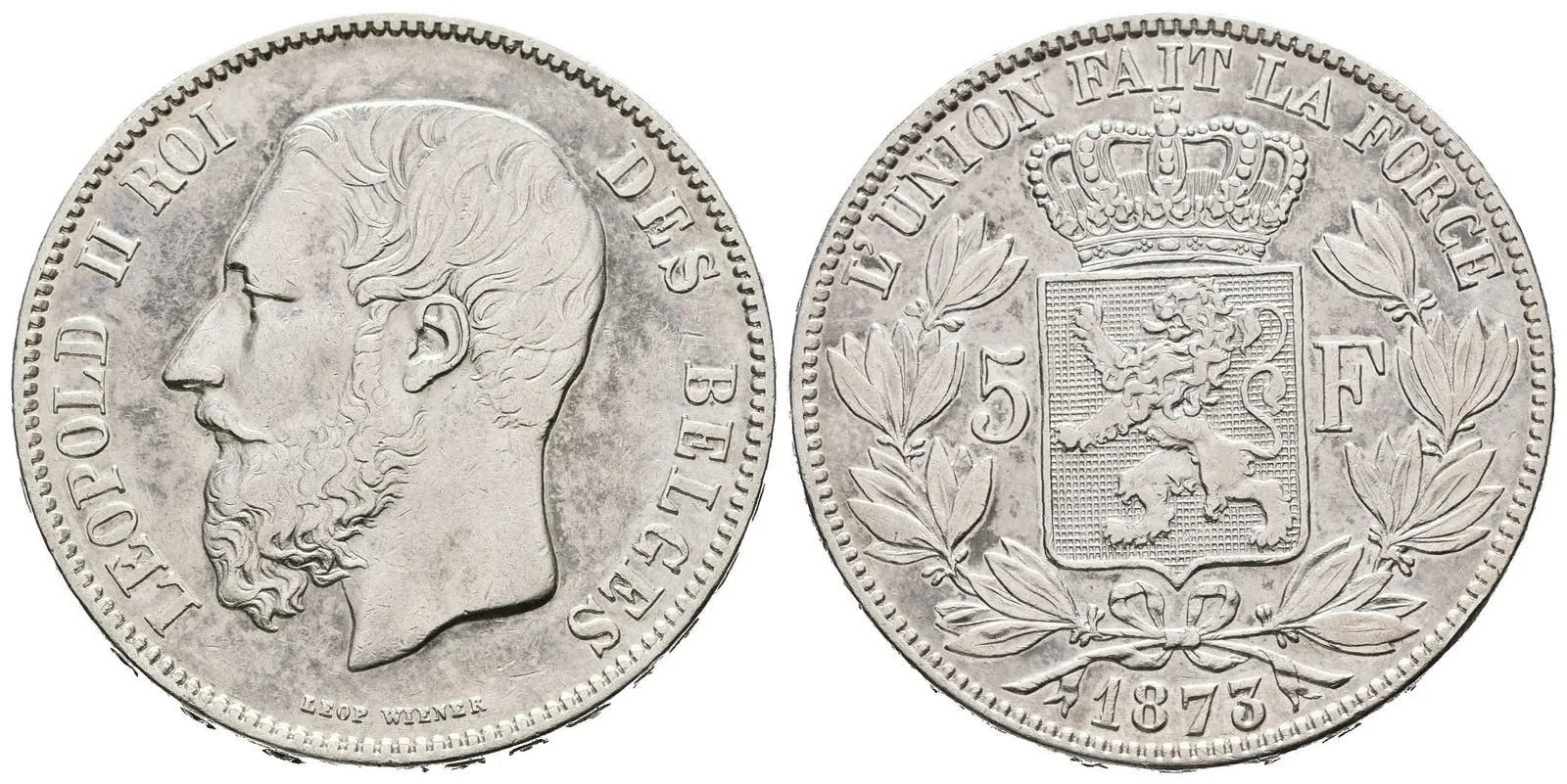 5 Frank 1873, KM.24, pěkná zachovalost, patina, rysky — 1