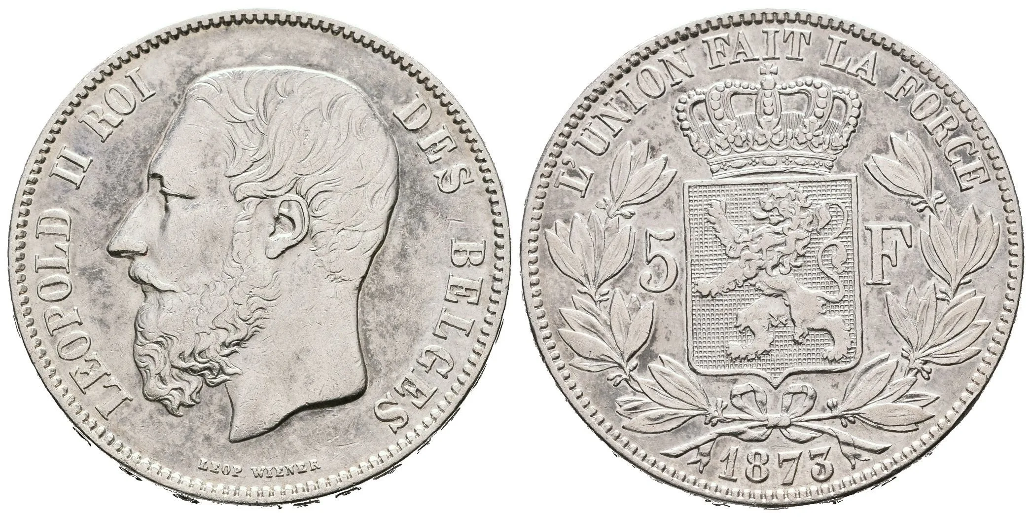 5 Frank 1873, KM.24, pěkná zachovalost, patina, rysky — 1