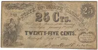 USA, North Carolina, 25 Cents 1. 9. 1862, na Rv. část tisku cenného papíru