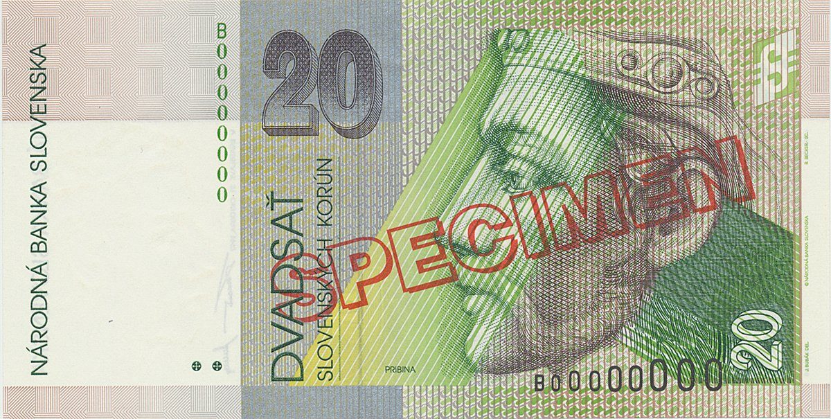 20 Koruna / 31. 10. 1997, B 00000000, bankovní vzor, Hej.SK21V1