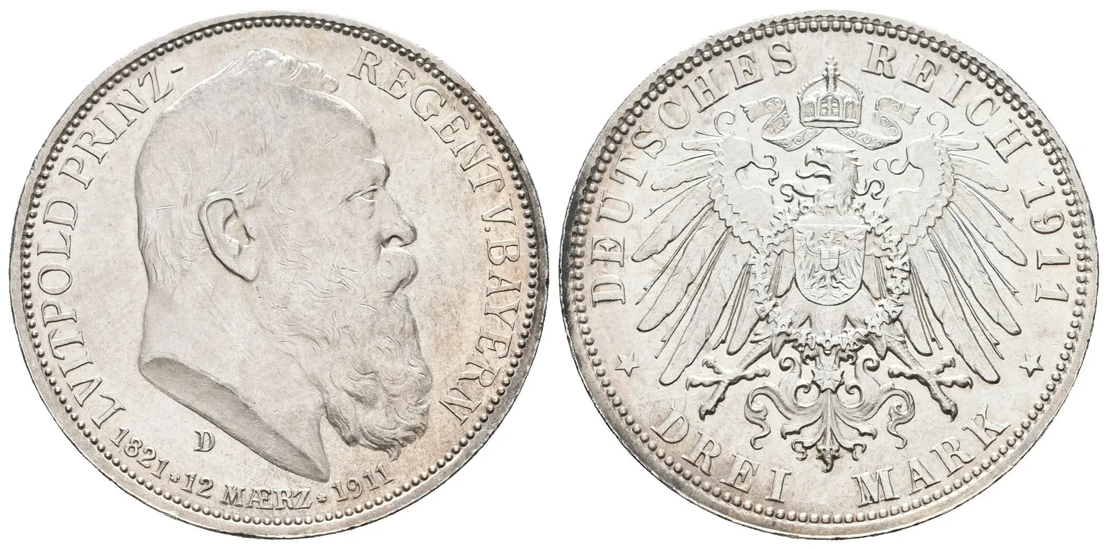 Bavorsko, 3 Marka 1911 D - 90. výročí narození