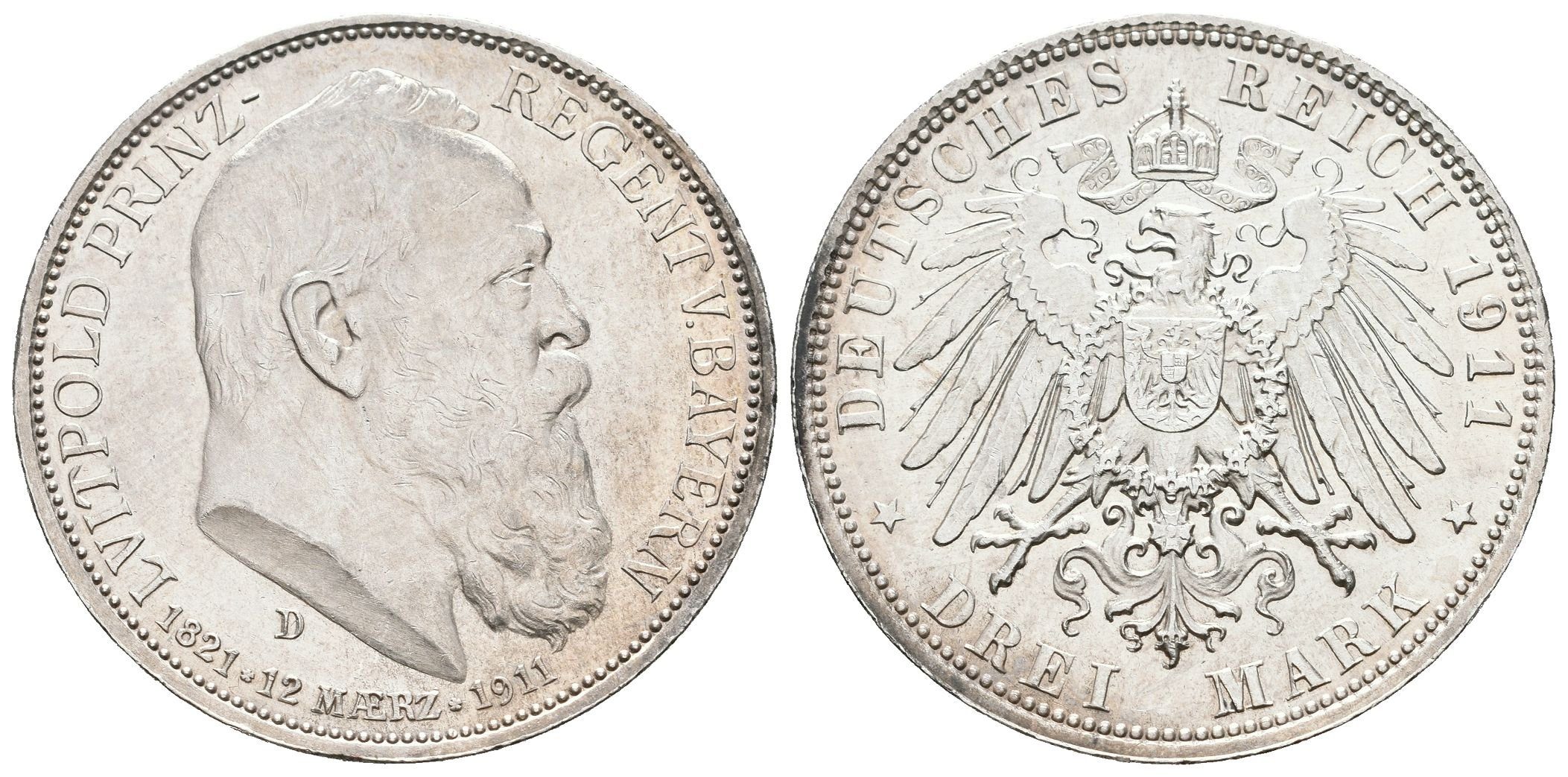 Bavorsko, 3 Marka 1911 D - 90. výročí narození