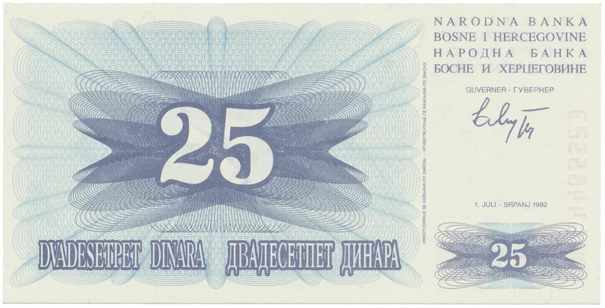 Bosna a Hercegovina, 25 Dinara 1992, P.11a