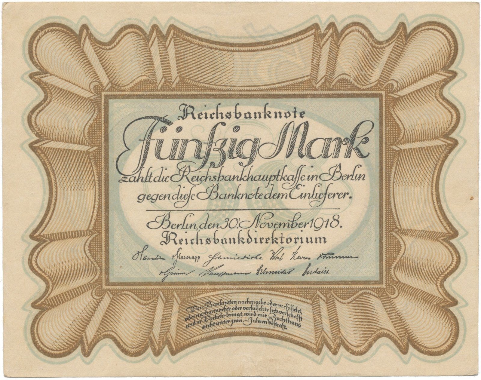 Německo, 50 Mark 1918, "EIERSCHEIN", Ro.57b