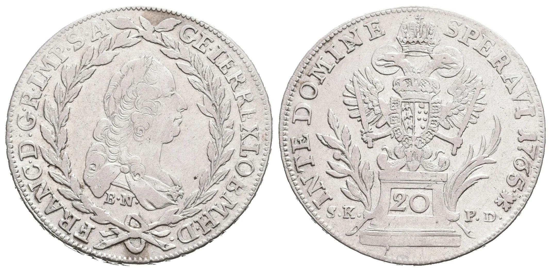 20 Krejcar 1765 BN/SK-PD (1778), Kremnica, Husz.1799, patina, rysky — 1