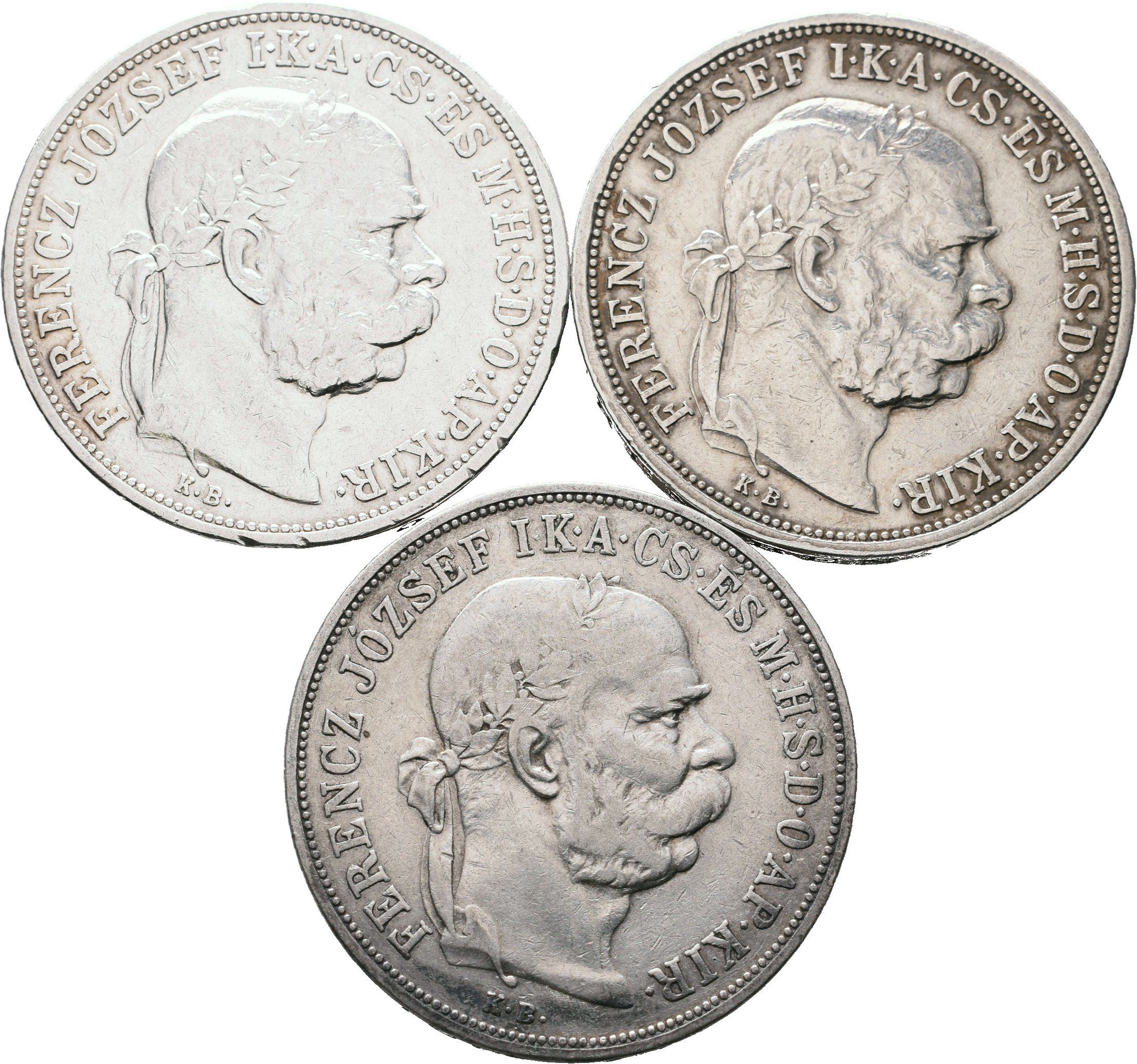 5 Koruna 1900 KB, 1907 KB, 1908 KB - lot 3 ks