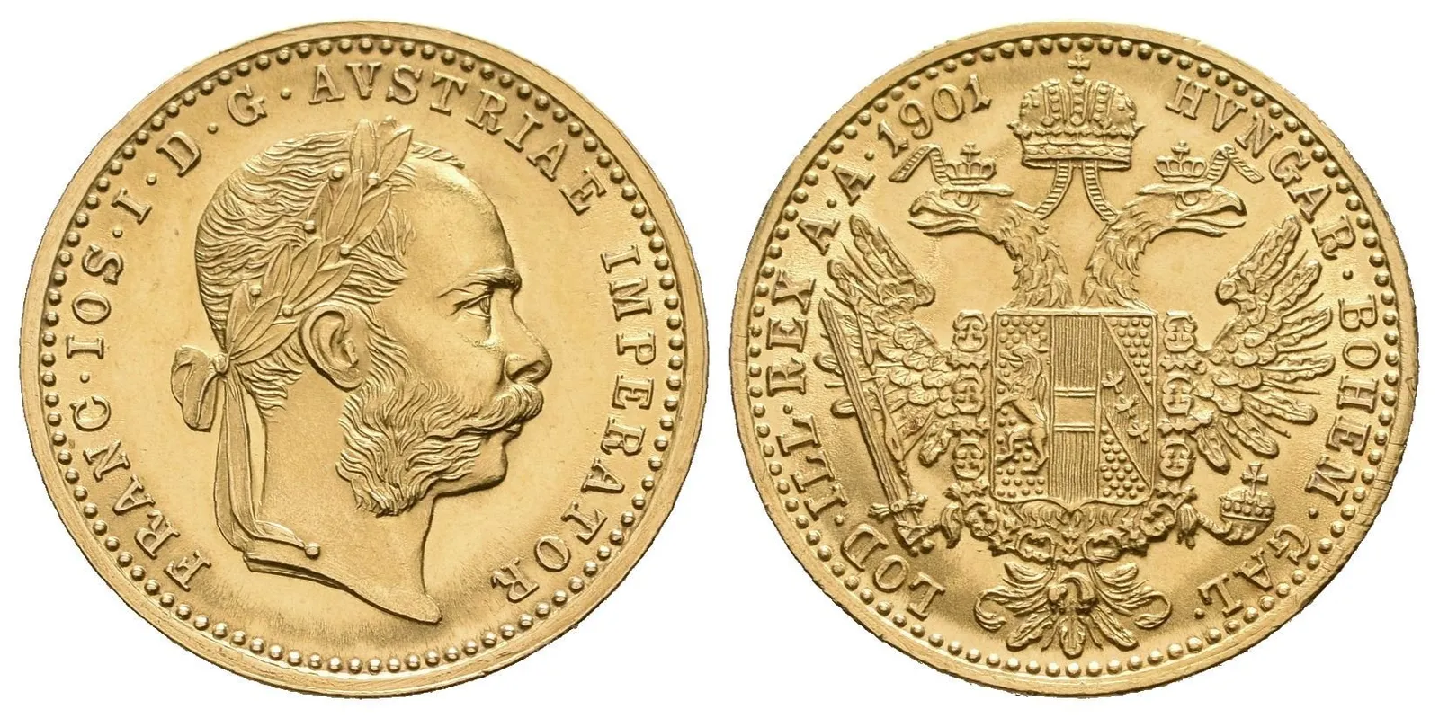 Dukát 1901, velmi pěkná zachovalost, zbytky lesku, drobné rysky, — 1