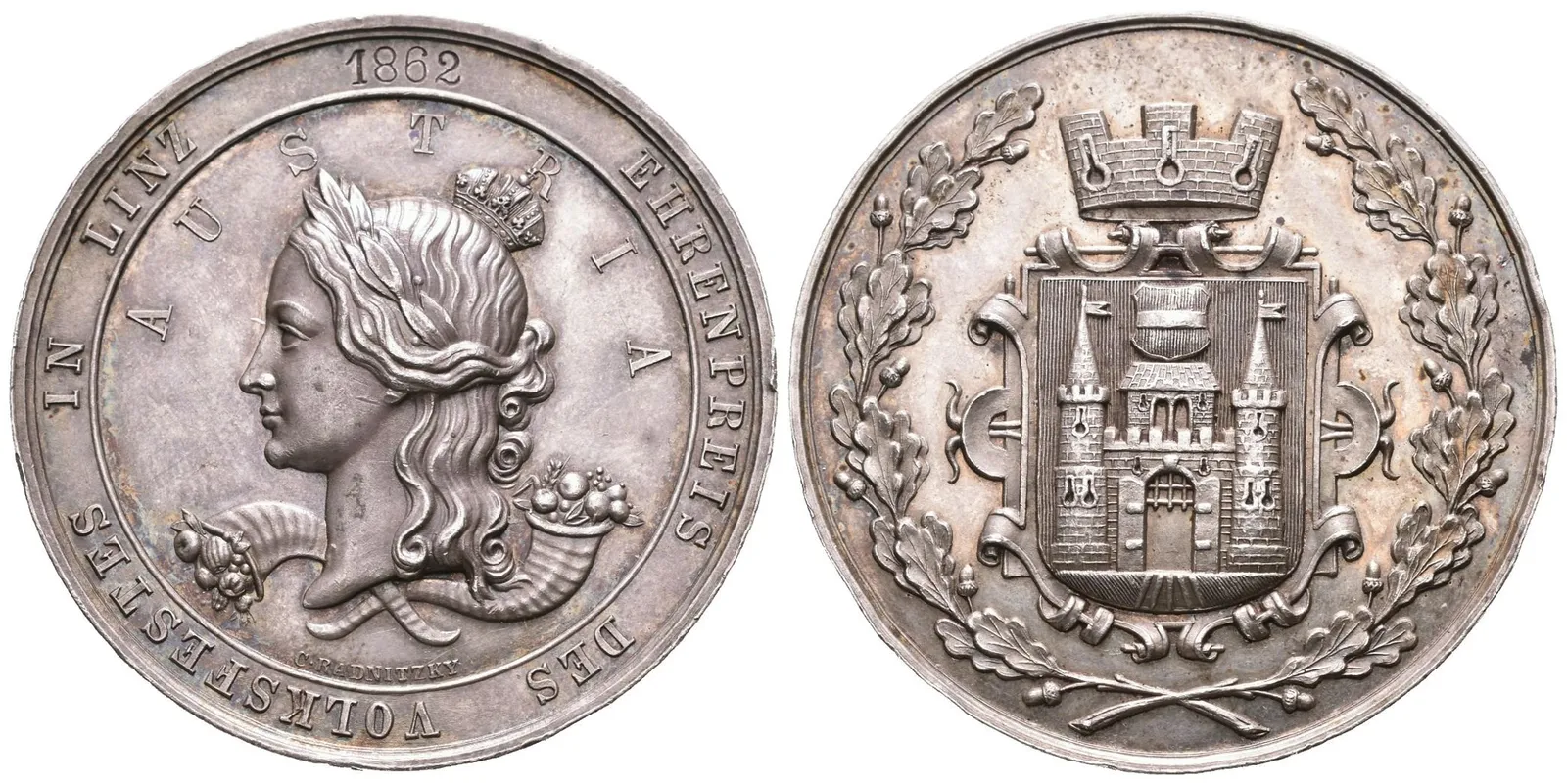AR Medaile 1862 (Radnitzky C.) - Čestná cena lidových oslav v Linci. — 1
