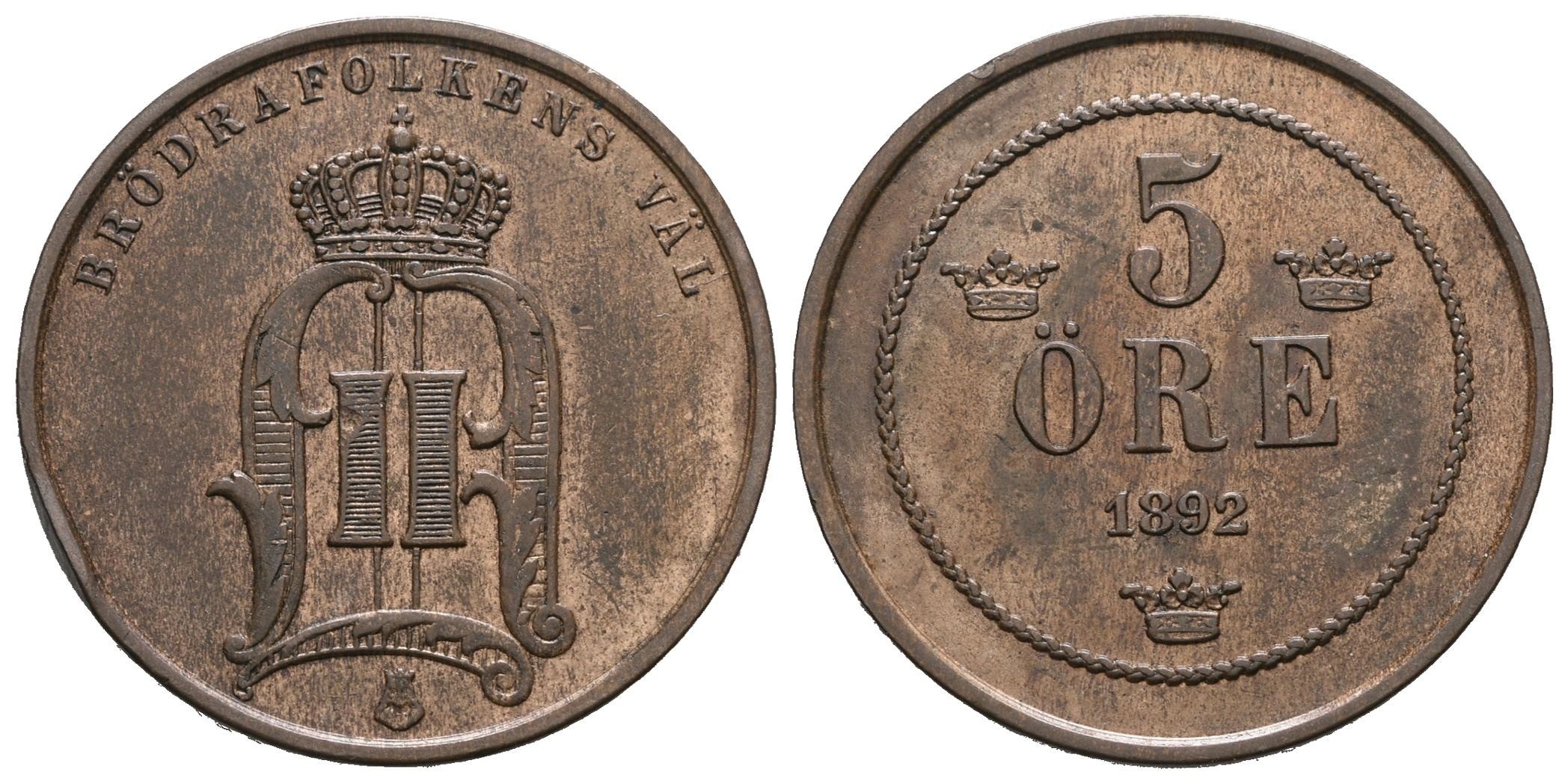 Švédsko, 5 Öre 1892