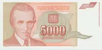 Jugoslávie, 5000 Dinara 1993, nedokončená bez série a čísla, P.128