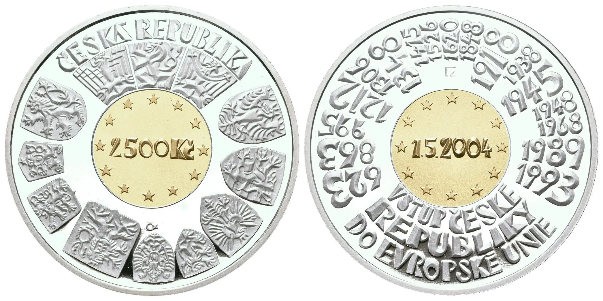 2500 Kč 2004 - Vstup České republiky do EU, etue, certifikát, — 1