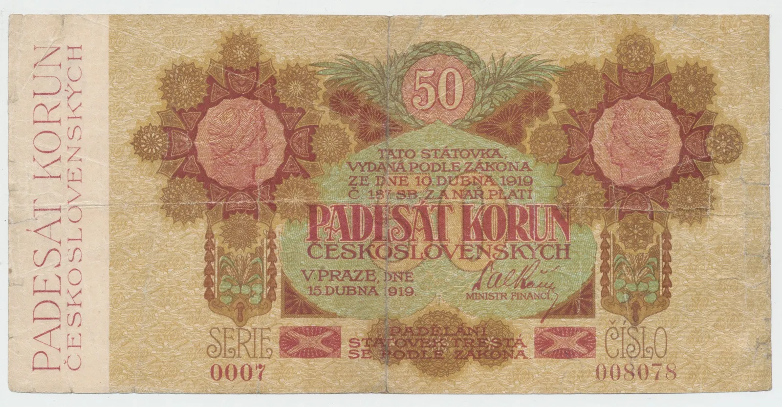 Československo, 50 Koruna 1919, série 0007, Hej.11a