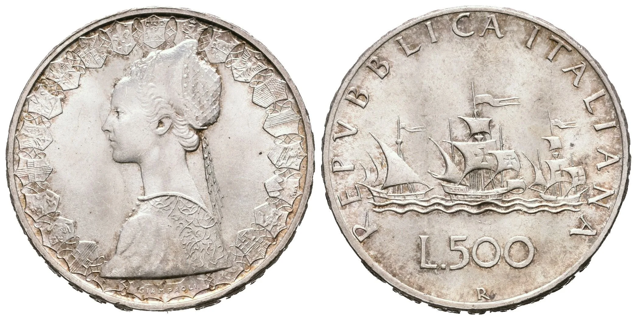 500 Lira 1966, Ag 0,835 (11,00 g), krásná zachovalost, lesk, patina — 1