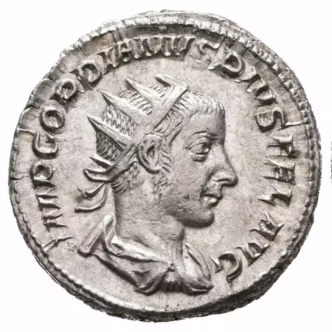 Antoninian, 243 - 244, Rv: FELICITAS TEMPORVM, stojící Felicitas zleva drží dlouhý