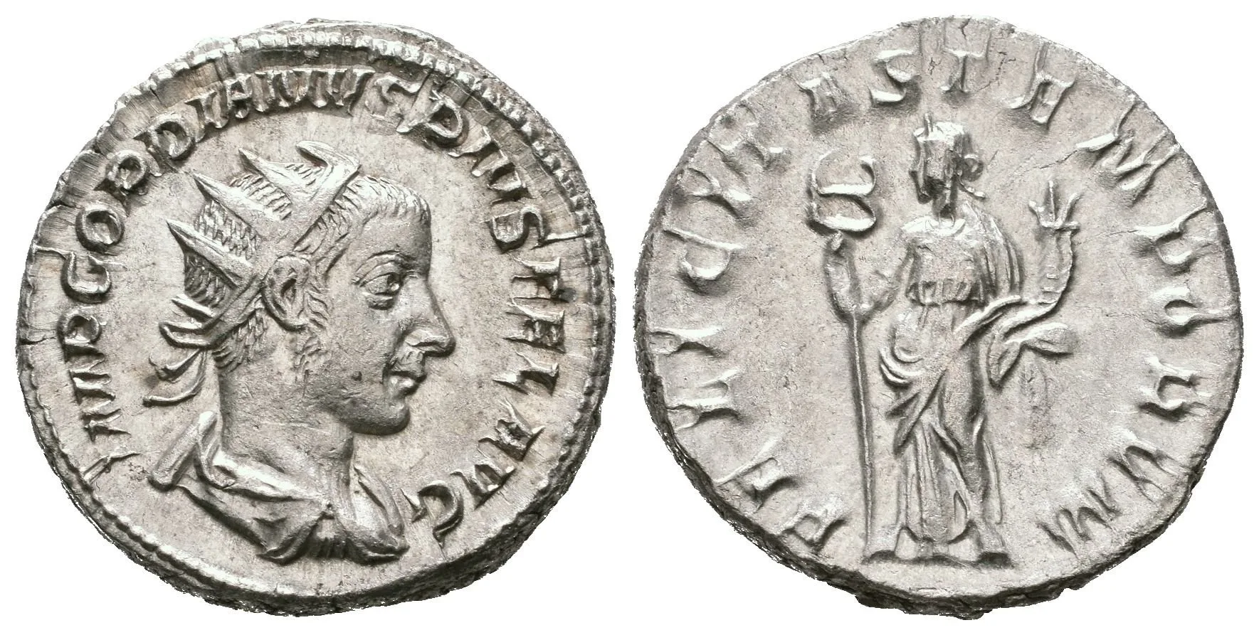 Antoninian, 243 - 244, Rv: FELICITAS TEMPORVM, stojící Felicitas zleva drží dlouhý — 1