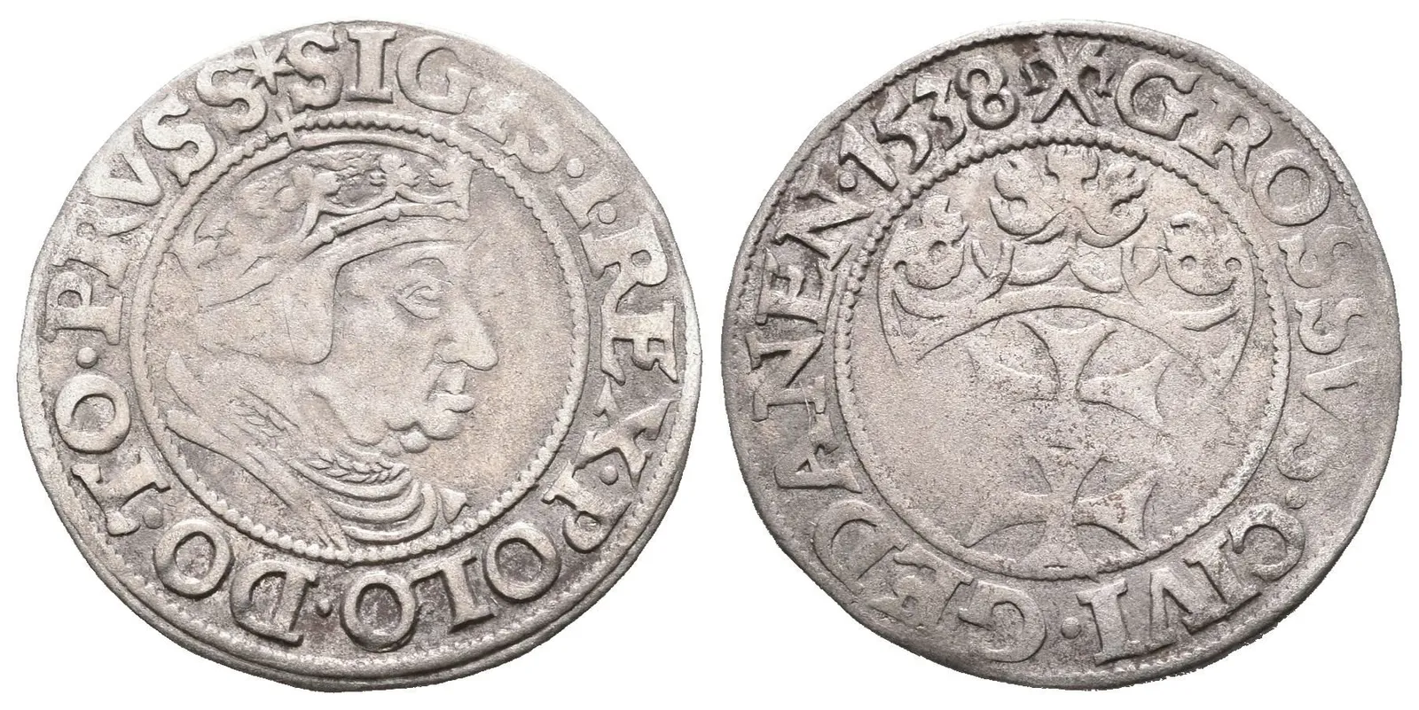 Groš 1538, Gdaňsk, Kop.7322, patina, rysky a lehce ned. — 1