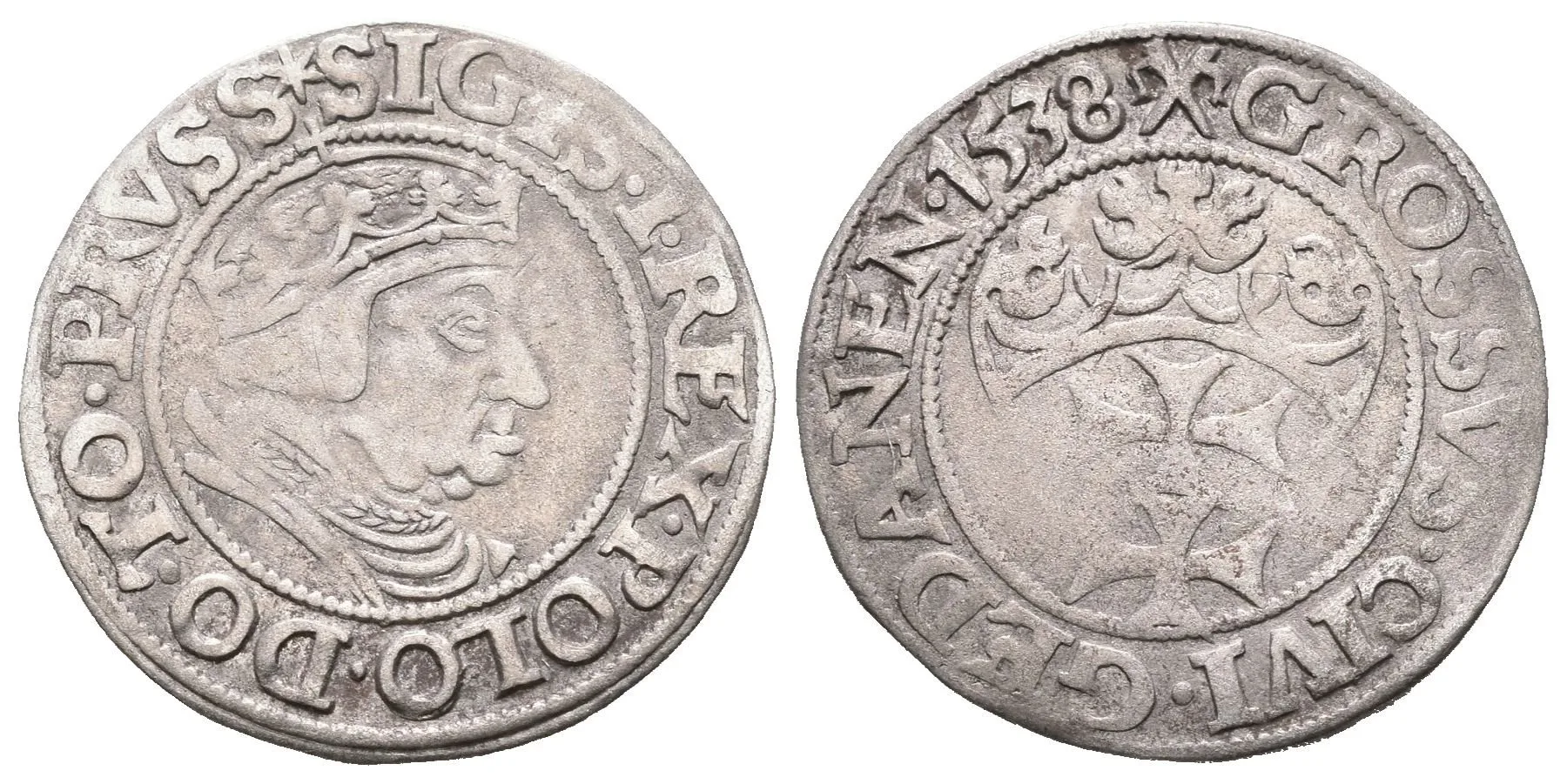 Groš 1538, Gdaňsk, Kop.7322, patina, rysky a lehce ned. — 1
