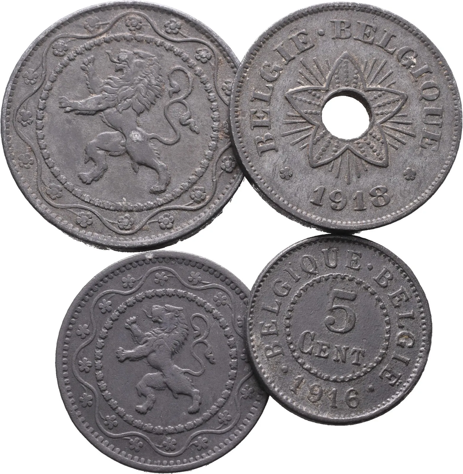 Belgie, 50, 25, 10 a 5 Cent 1916-1918