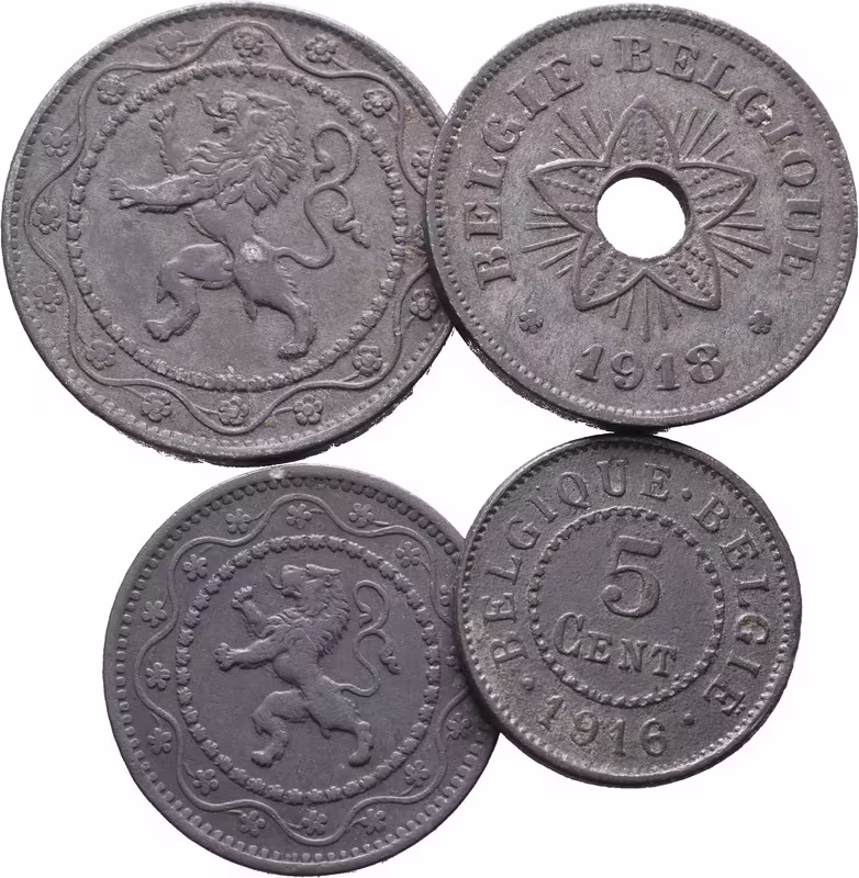 Belgie, 50, 25, 10 a 5 Cent 1916-1918