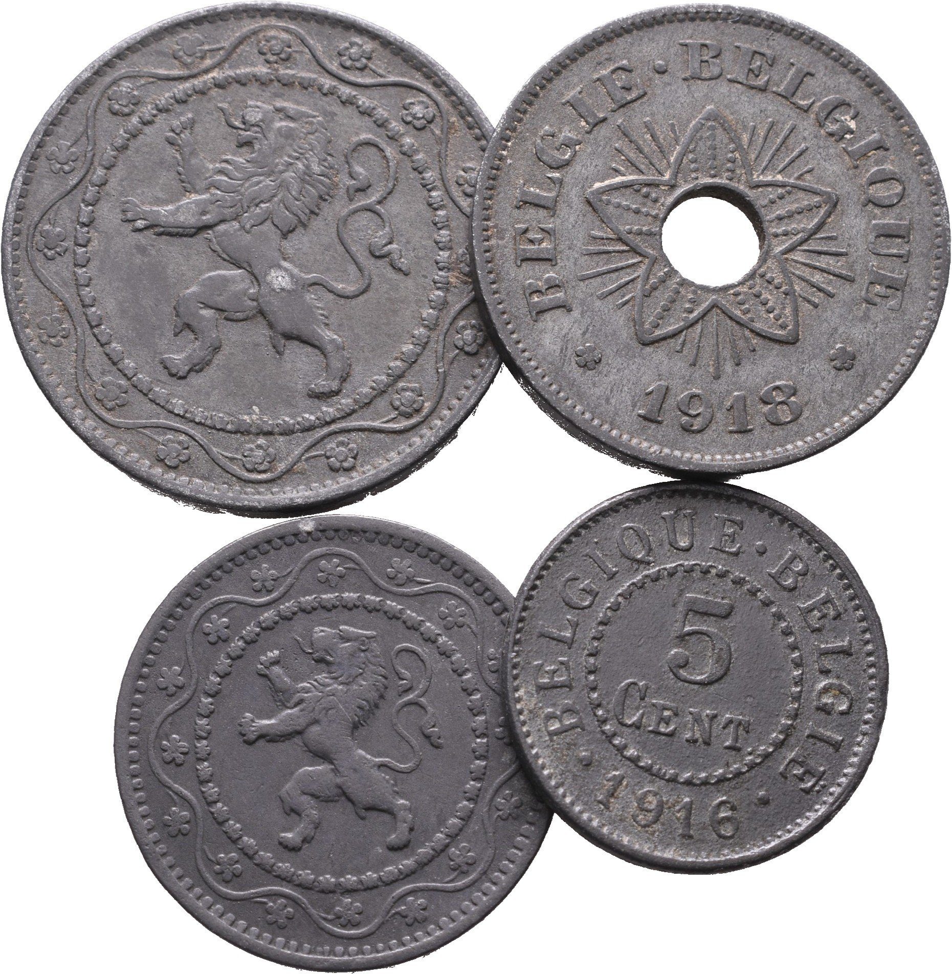 Belgie, 50, 25, 10 a 5 Cent 1916-1918