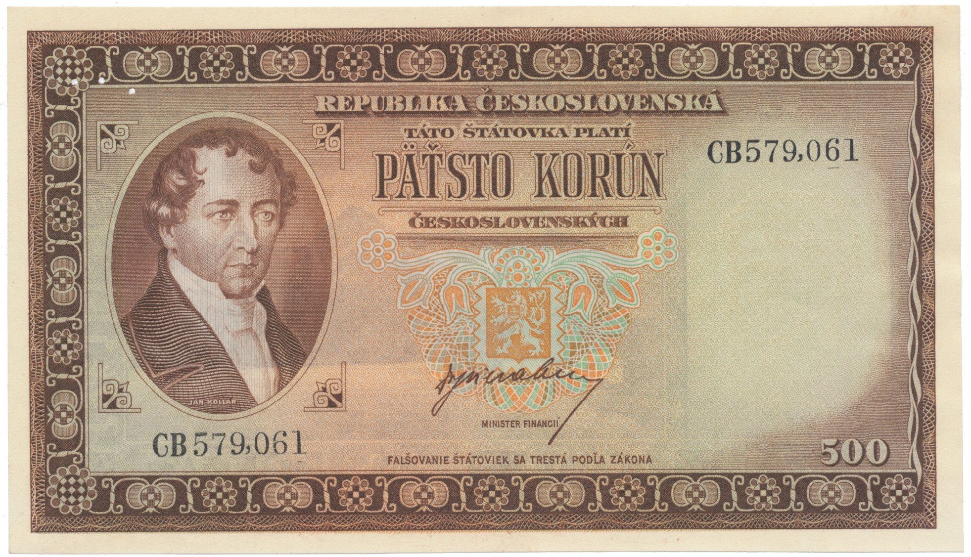 500 Koruna b.d. (1945), série CB, Hej.75a.S2
