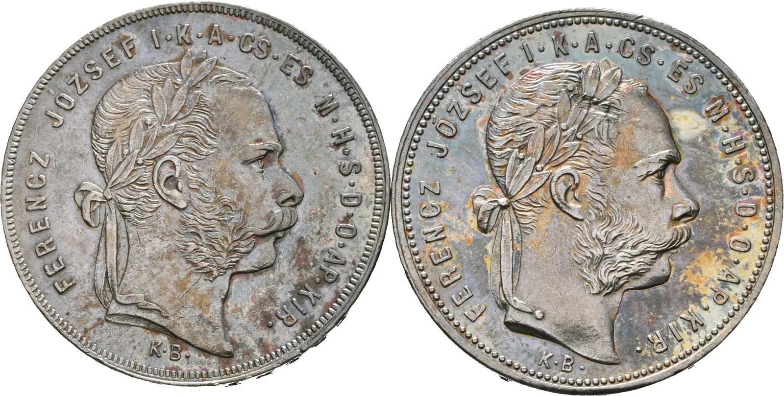Zlatník 1879 KB, 1881 KB, pěkná patina, zbytky lesku, rysky_2 ks — 1