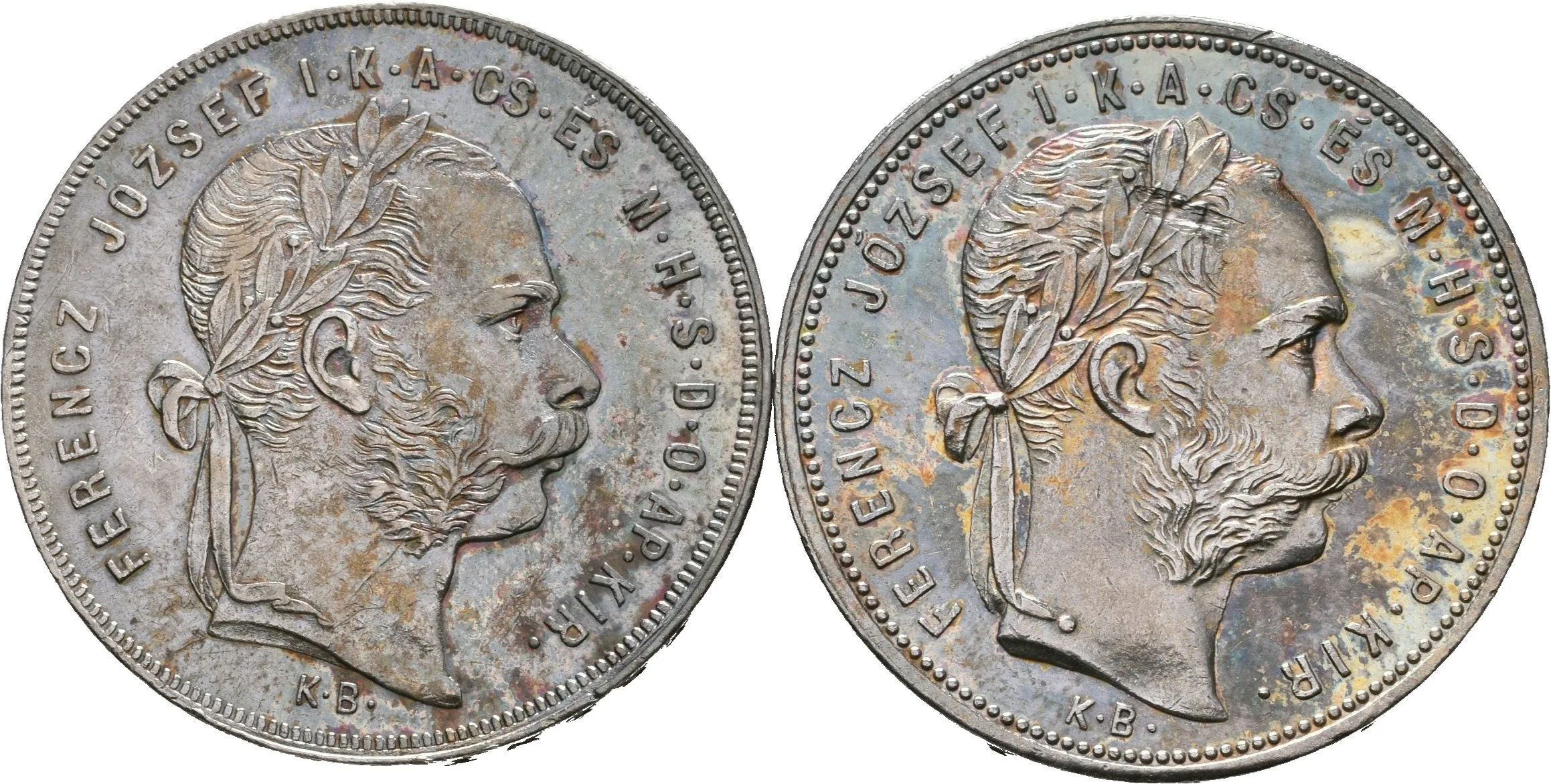 Zlatník 1879 KB, 1881 KB, pěkná patina, zbytky lesku, rysky_2 ks — 1