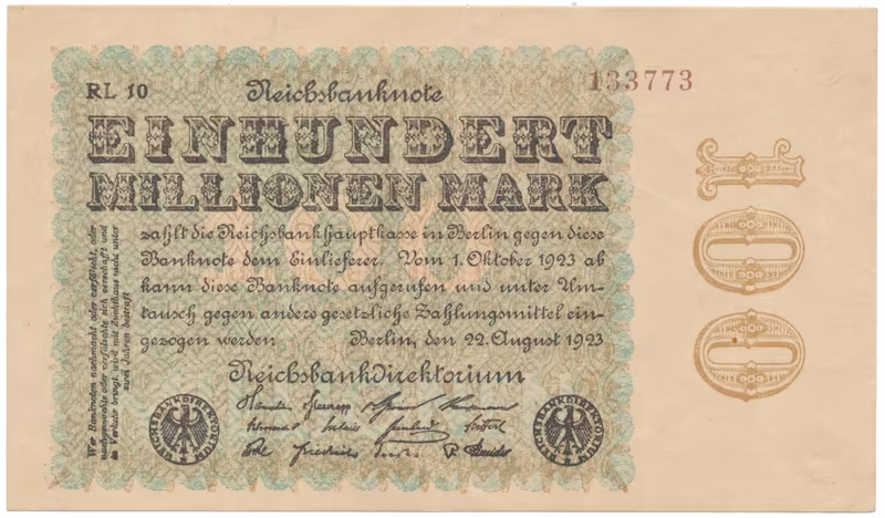 Německo, 100 Millionen Mark 1923, Sterne, Ro.106u