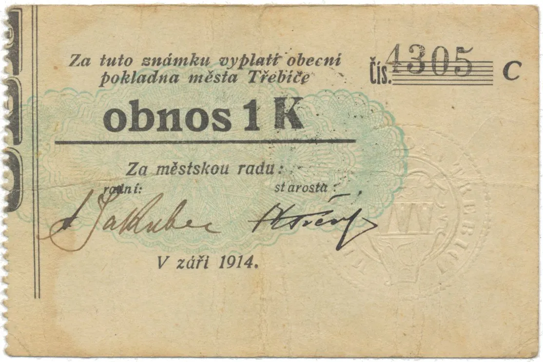 Třebíč - město, 1 K září 1914, slabší K, HH.223.5.10j2