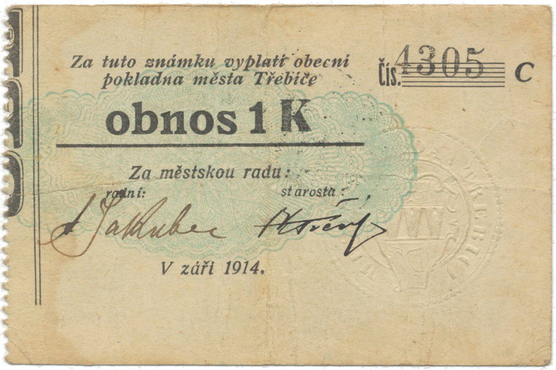 Třebíč - město, 1 K září 1914, slabší K, HH.223.5.10j2