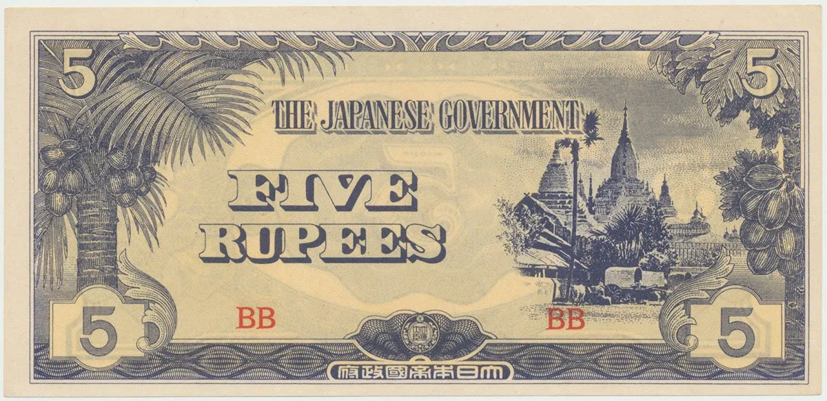 Barma - japonská okupace, 5 Rupees (1942~1944), P.15b