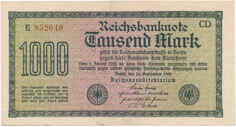 Německo, 1000 Mark 1922, vod. Mäander, hnědé 6-místné číslo, Ro.75i