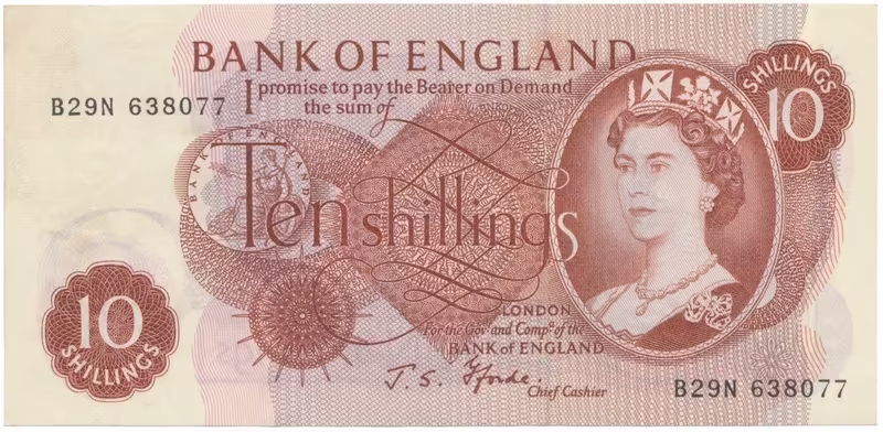 Velká Británie, 10 Shillings (1966~1970), Fforde, P.373c, typ A--N