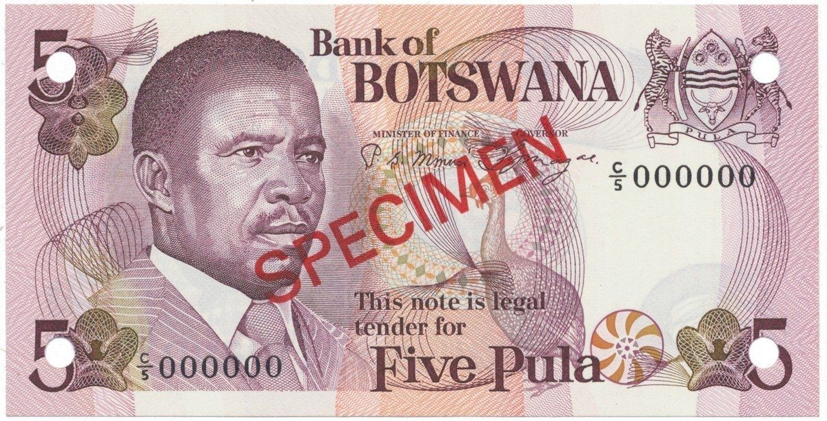 Botswana, 5 Pula (1982), anulát - SPECIMEN, P.8s1