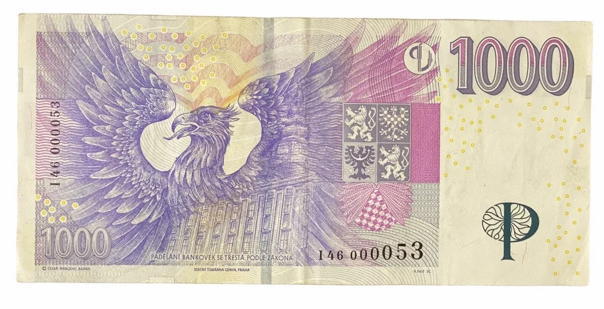 Česká republika, 1000 Koruna 2008, pěkné nízké číslo I 46  000053, Hej.CZ28aI