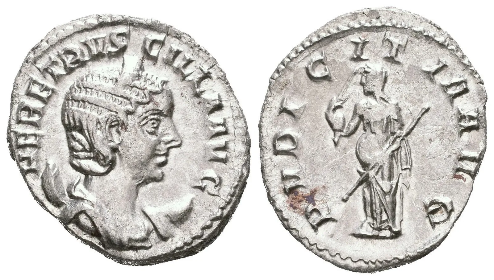 Antoninian, Rv: PVDICITIA AVG, stojící Pudicitia zleva drží žezlo, pravicí si přidržuje — 1