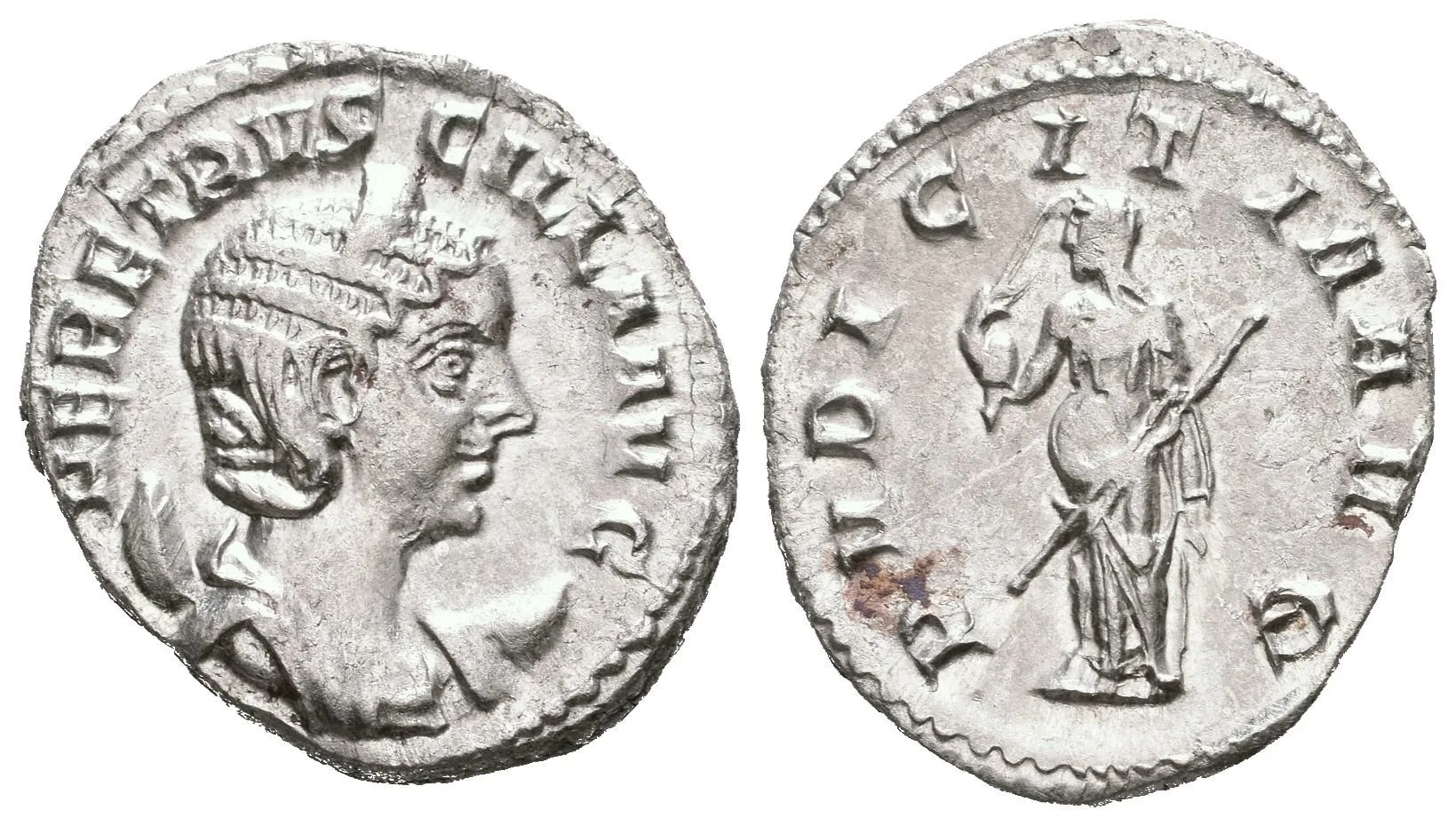 Antoninian, Rv: PVDICITIA AVG, stojící Pudicitia zleva drží žezlo, pravicí si přidržuje — 1