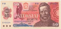 Československo, 50 Koruna 1987, série F, úzké sériové číslo, Hej.108a