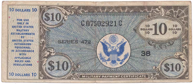 USA, vojenské vydání MPC, 10 Dollars (1948~1951), P.M21