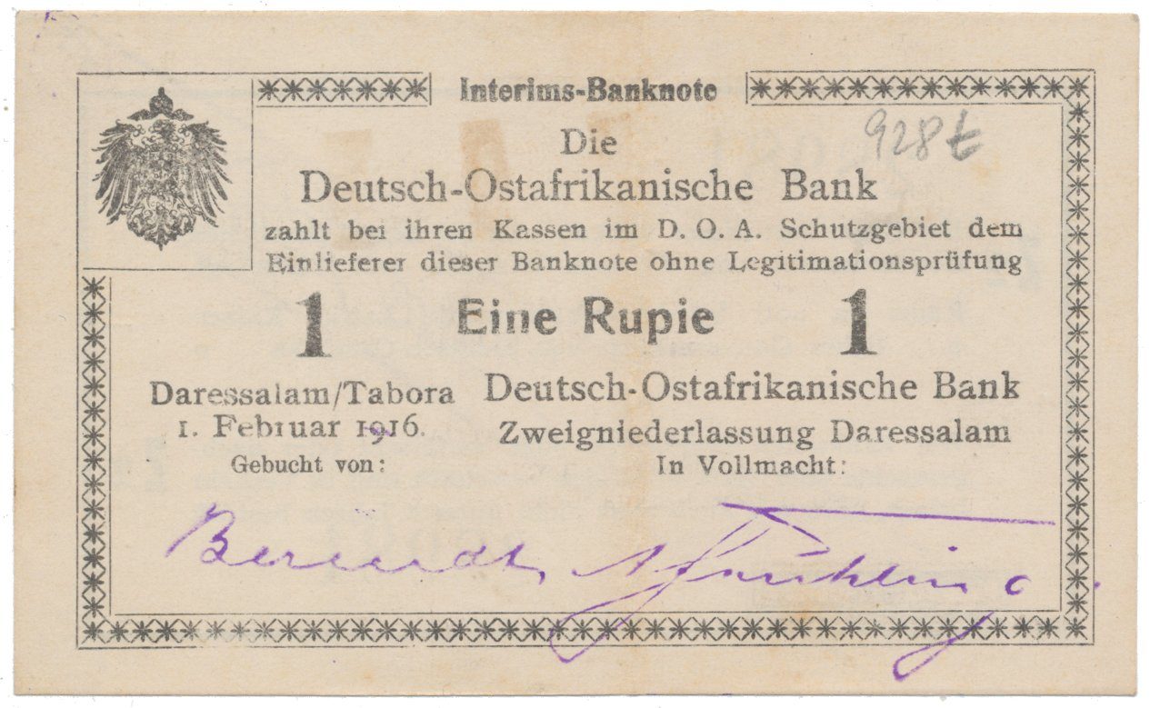 Německá Východní Afrika, 1 Rupie 1. 2. 1916, série Z2, R.928t