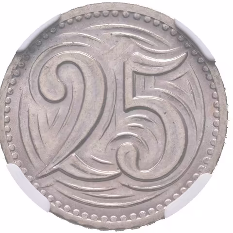 25 Haléř 1933, etue NGC, hodnocení MS 65,