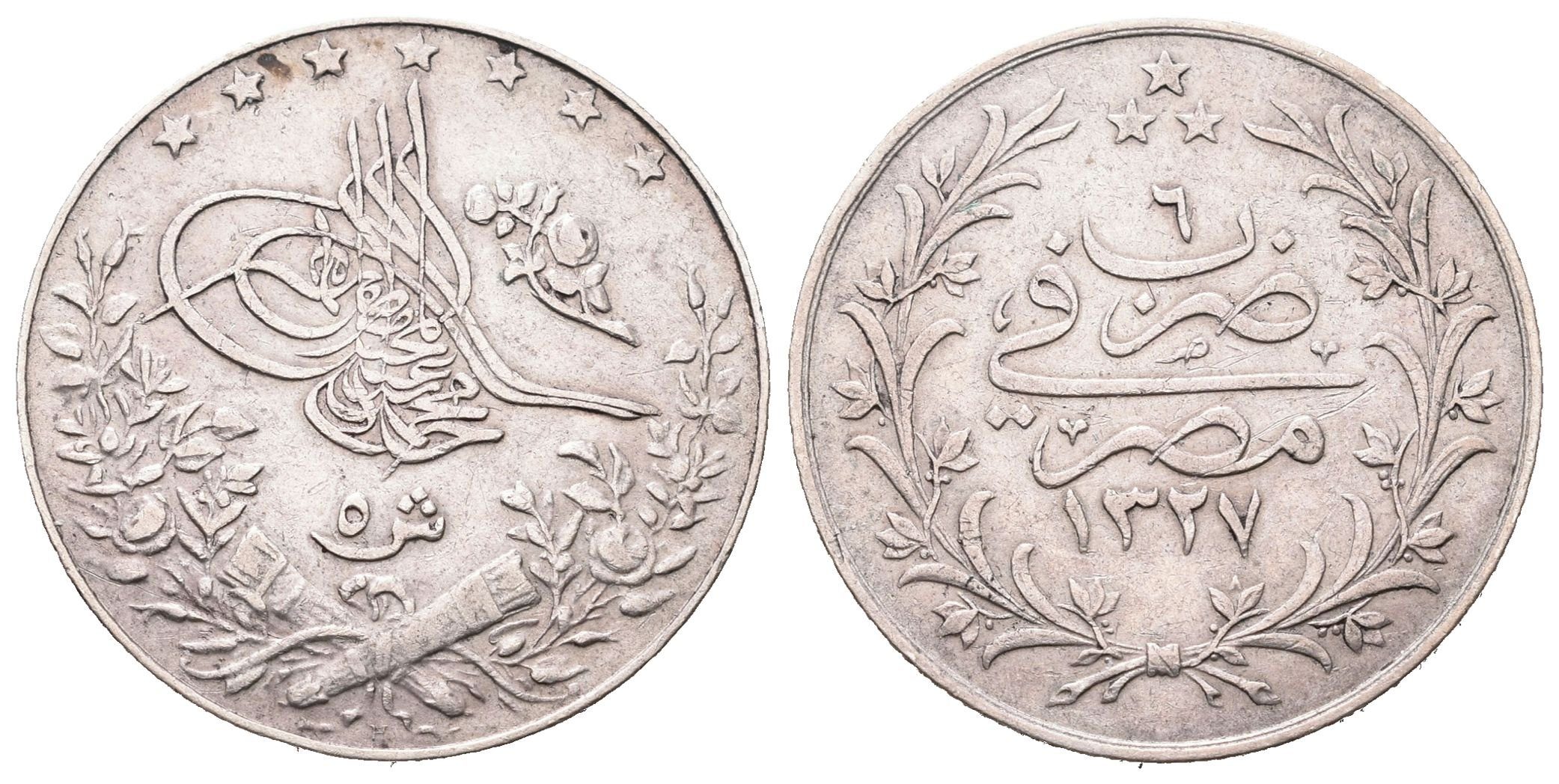 Egypt, 5 Qirsh AH 1327 (1913)