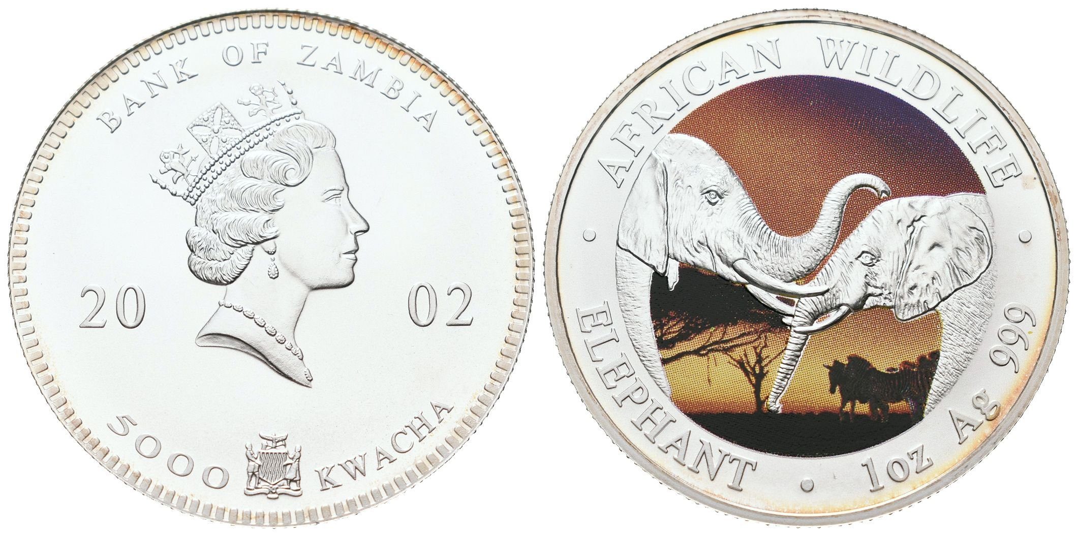 Zambie, 5000 Kwacha 2002 - 1 Oz (Slon)