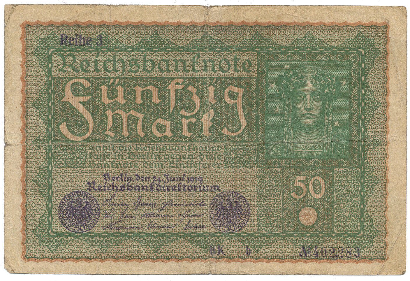 Německo, 50 Mark 1919, Reihe 3, Ro.62c