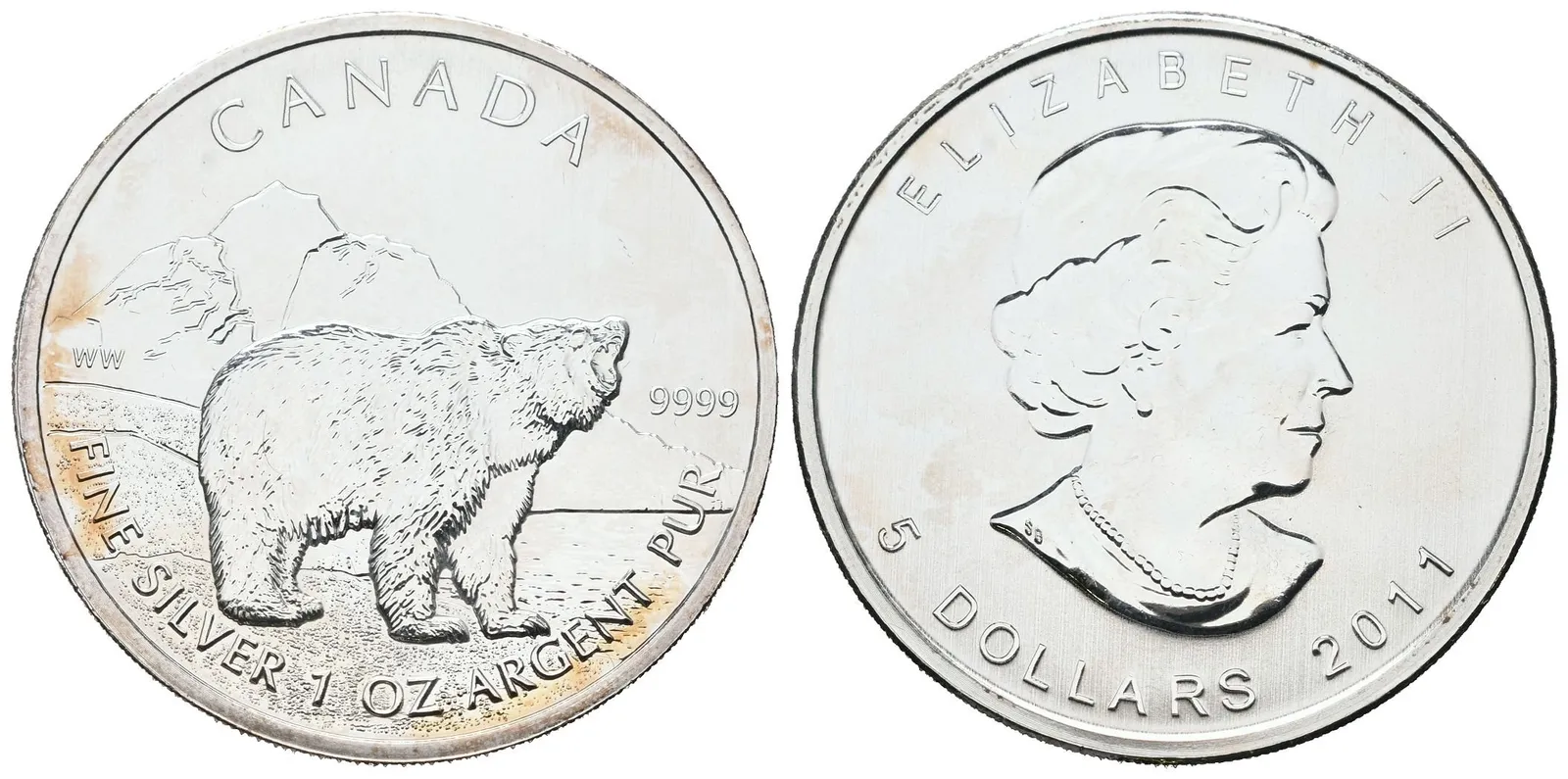 Kanada, 5 Dollars 2011 - Medvěd Grizzly